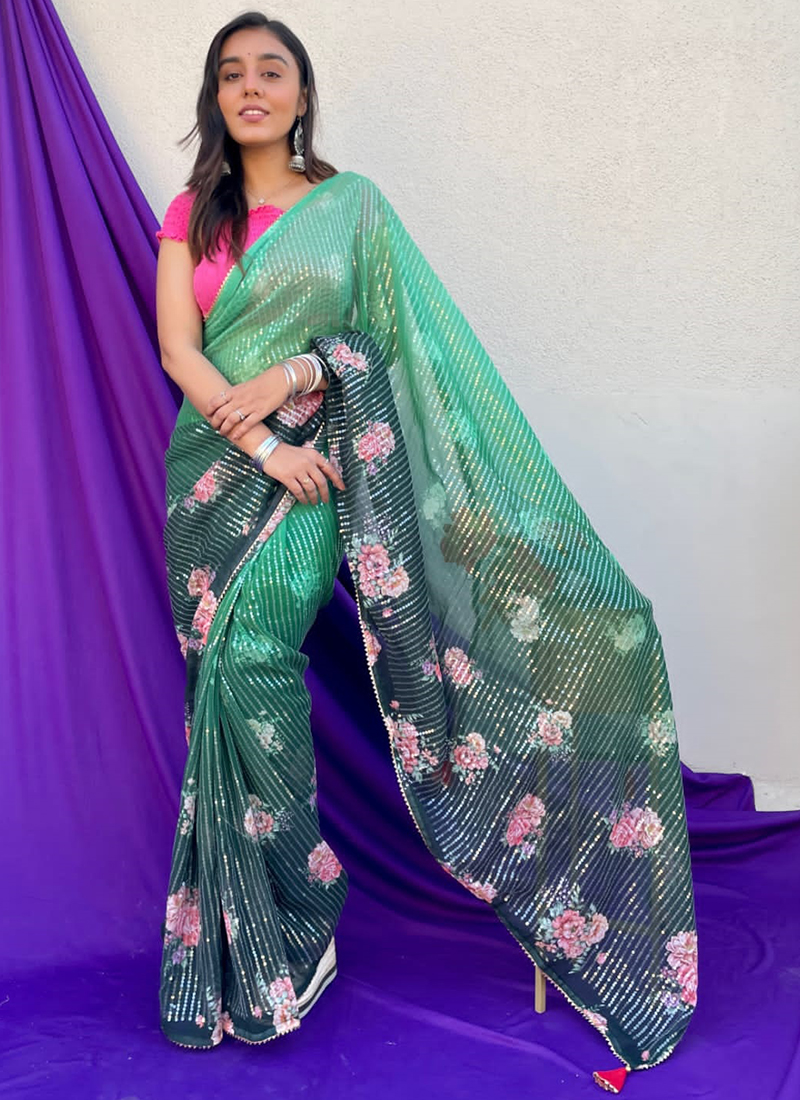 Light Green Georgette Paisley Printed Casual Wear Saree |SARV165820