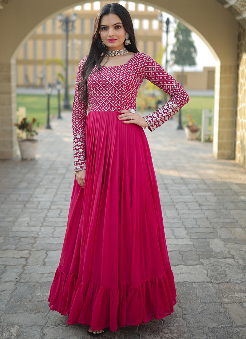Traditional Wear Pink Embroidery Work Georgette Gown VAMIKA5 5001