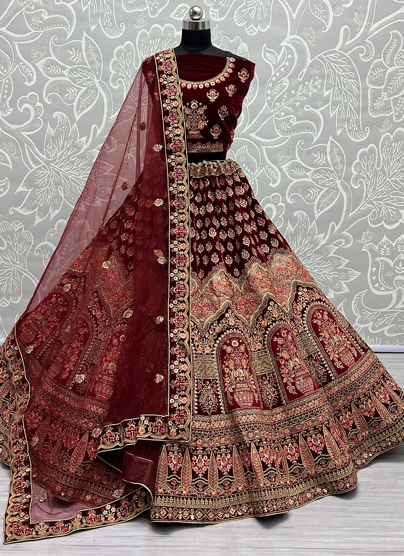 Wine Color Wedding Lehenga Choli in Net With Sequence Embroidery Work |  Party wear lehenga, Lehenga designs, Wine dress