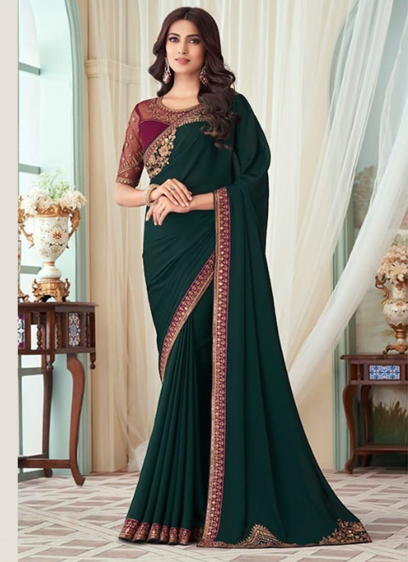 Kimora Dark Green Banarasi Saree – Kimora Fashion Pvt Ltd