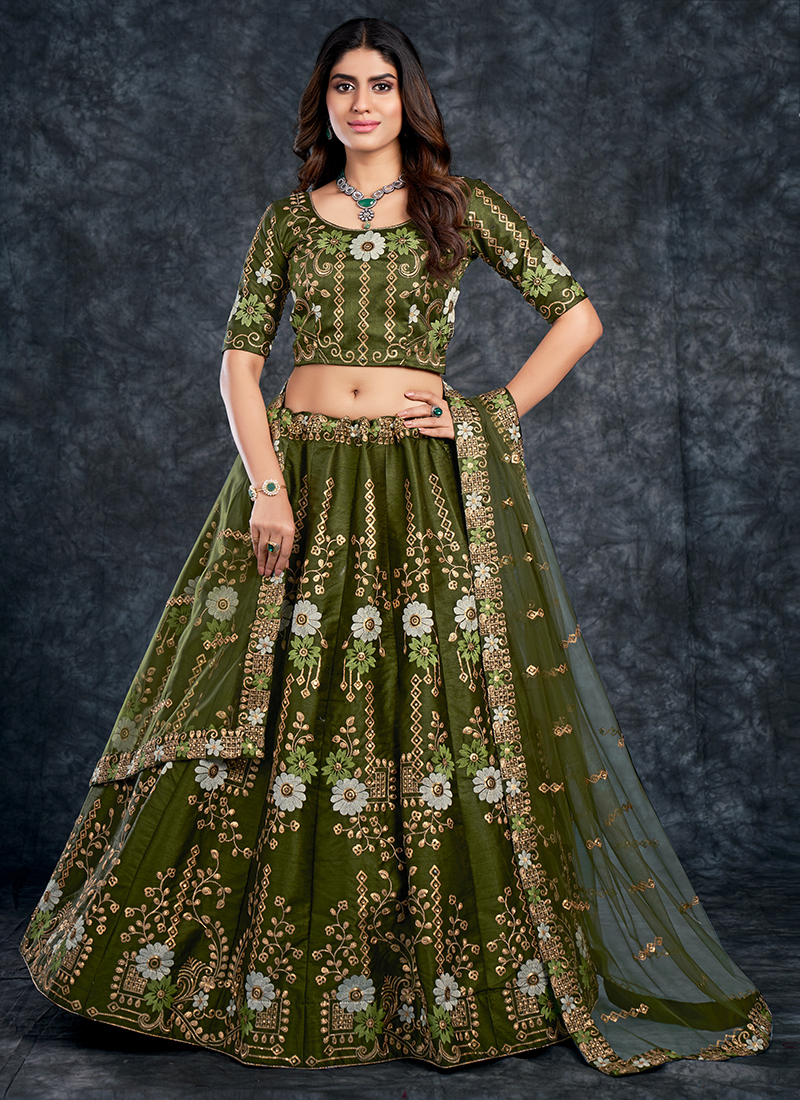Buy Dark Green Designer Wedding Wear Rera Silk Lehenga Choli | Wedding Lehenga  Choli