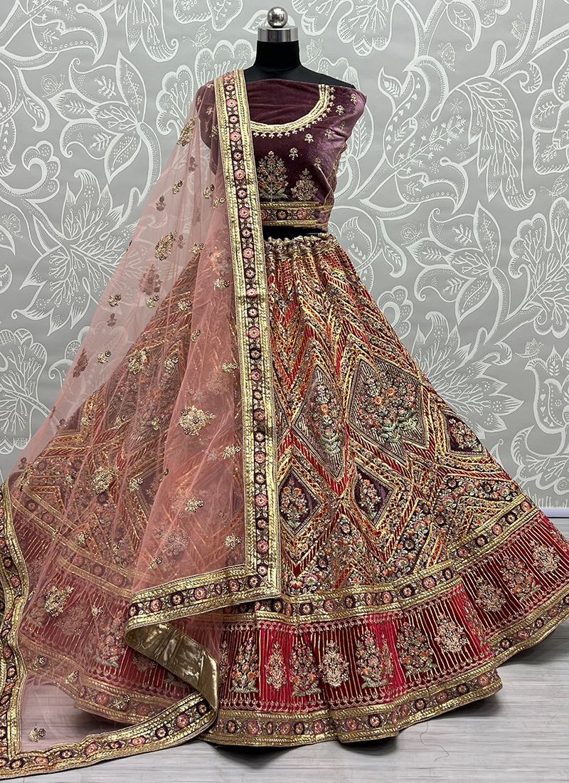 Shop Mauve Silk Embroidered and Gota Work Lehenga Choli for Engagement  Online : 272657 -