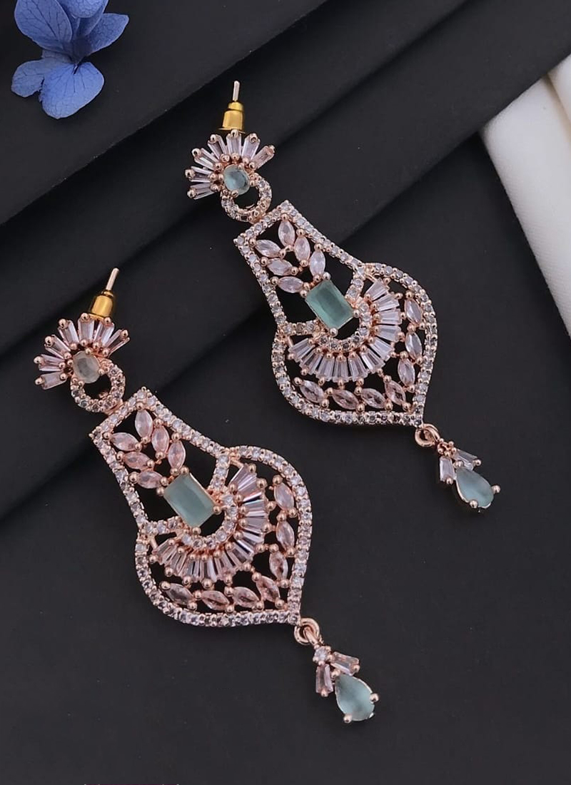 Floral American Diamond And Ruby Pink CZ Rose Gold Plated Fashion Tops Clip  On Earrings With Tikka | forum.iktva.sa