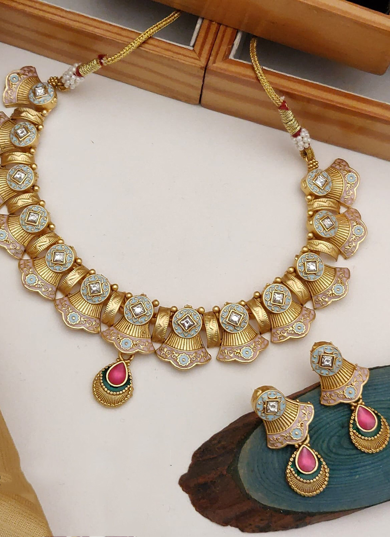 RR Jwellery Golden Brass High Gold Antique Necklace at Rs 1499/piece in  Surat