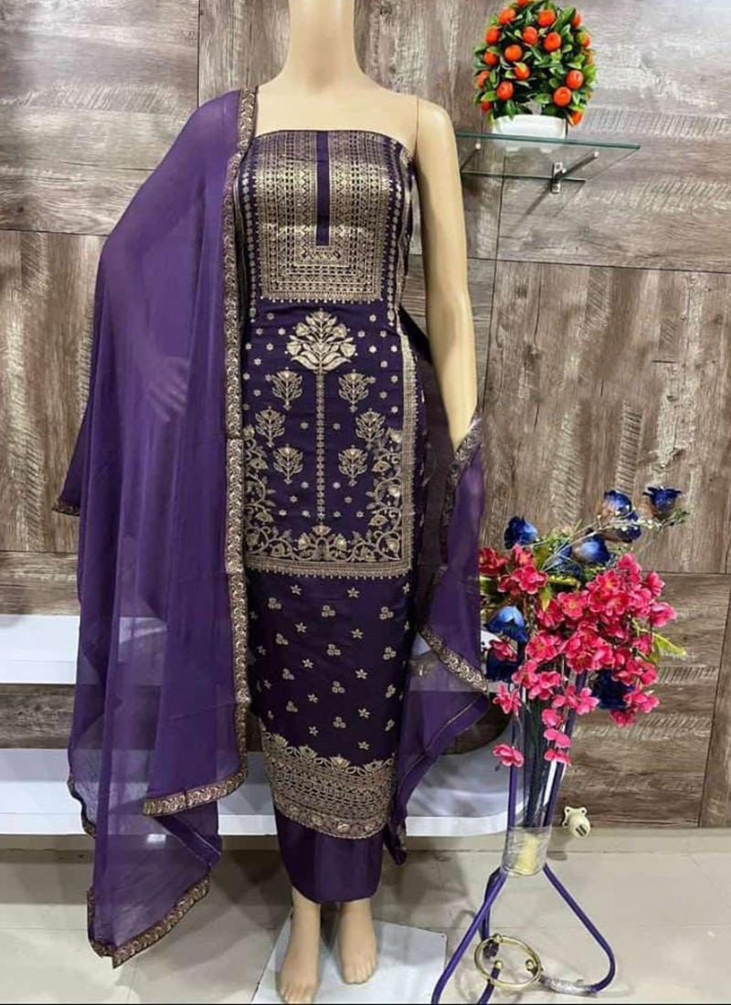Red Banarasi Silk Dress Material
