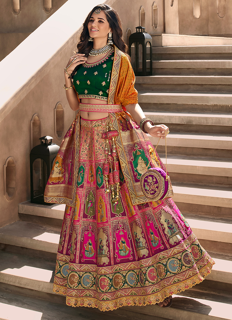 Buy Bridal Wear Multi Color Embroidery Work Banarasi Silk ...