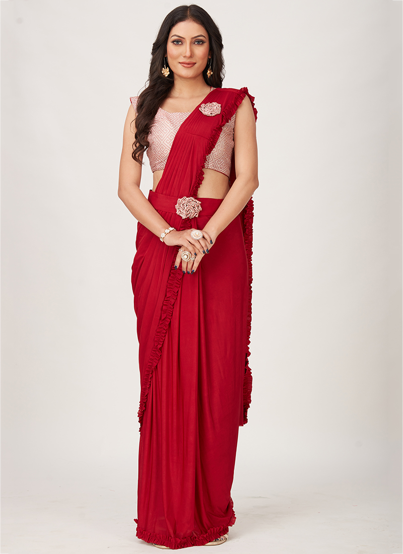 RE - Red Colored Georgette Designer Saree - Indian