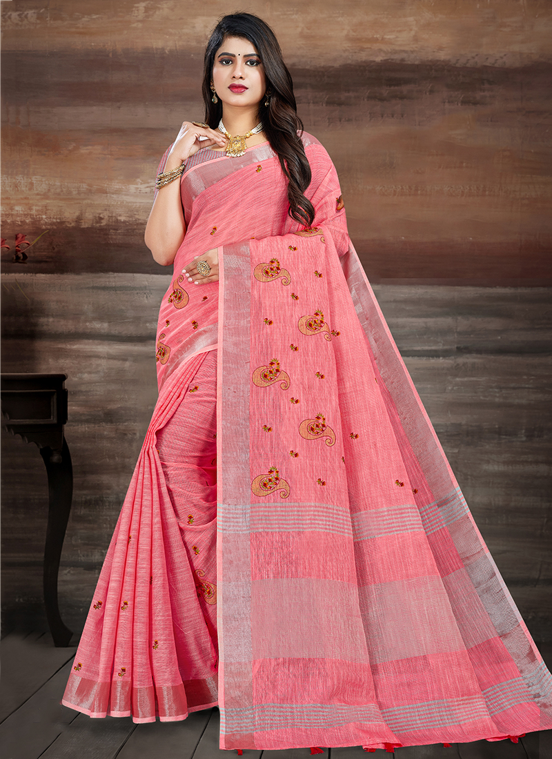 Women's Net Embroidery Work Saree with Blouse Piece – Mirchi Fashion