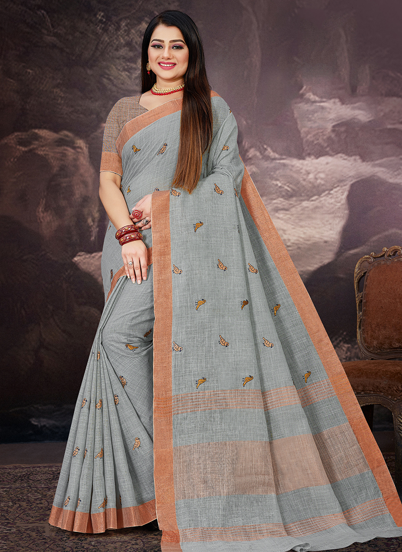 Buy Linen by Linen 100 Count Gray Pure Organic Handwoven Saree With Wide  Golden Zari Border,gray Linen Saree,wide Zari Border Saree,gray Saree  Online in India - Etsy