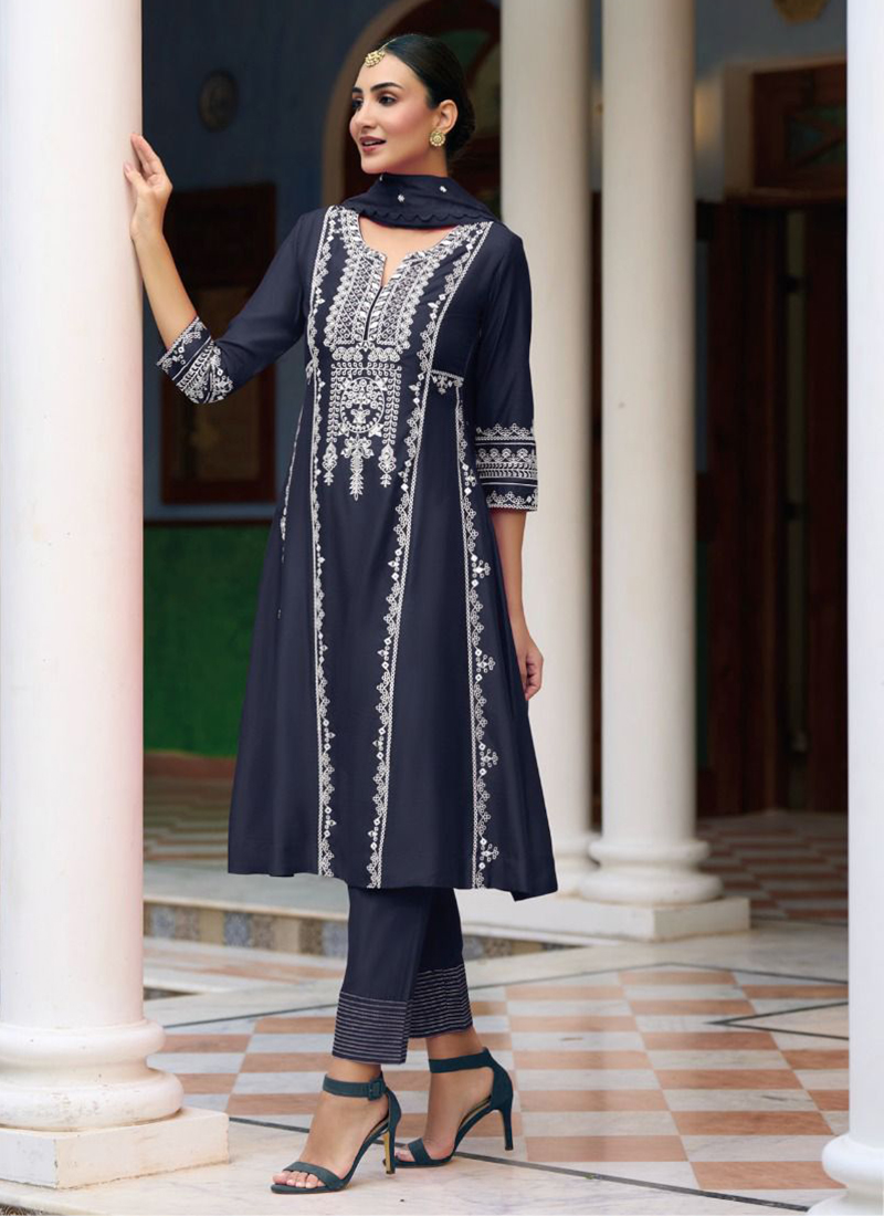 Buy Blue Pure Cotton Traditional Wear Embroidery Work Readymade Salwar Suit  Online From Wholesale Salwar.