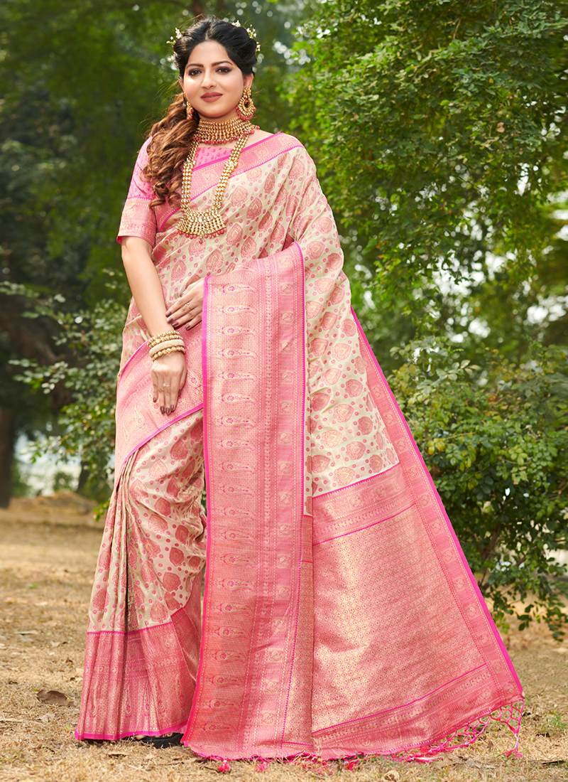 Light Pink Net and Silk Ready to Wear Saree for Party WJ80825