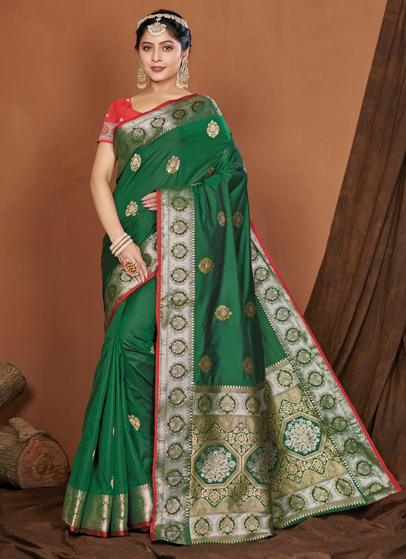 Buy Party Wear Pista Green Weaving Work Silk Saree Online From Surat  Wholesale Shop.