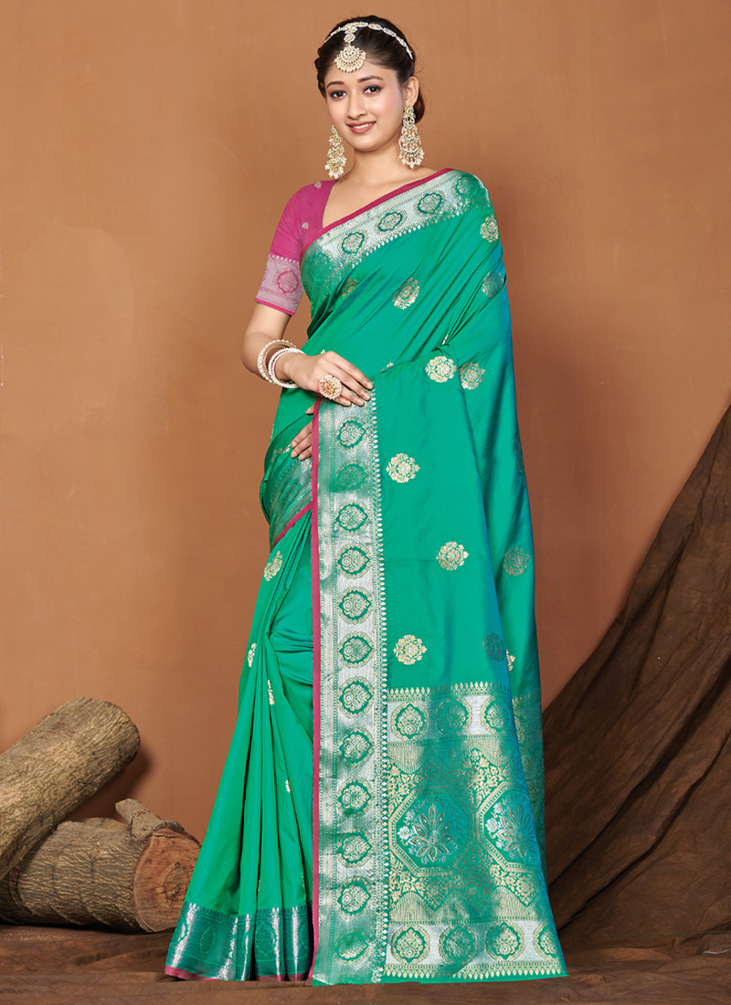 Buy Party Wear Pista Green Weaving Silk Saree Online From Surat Wholesale  Shop.