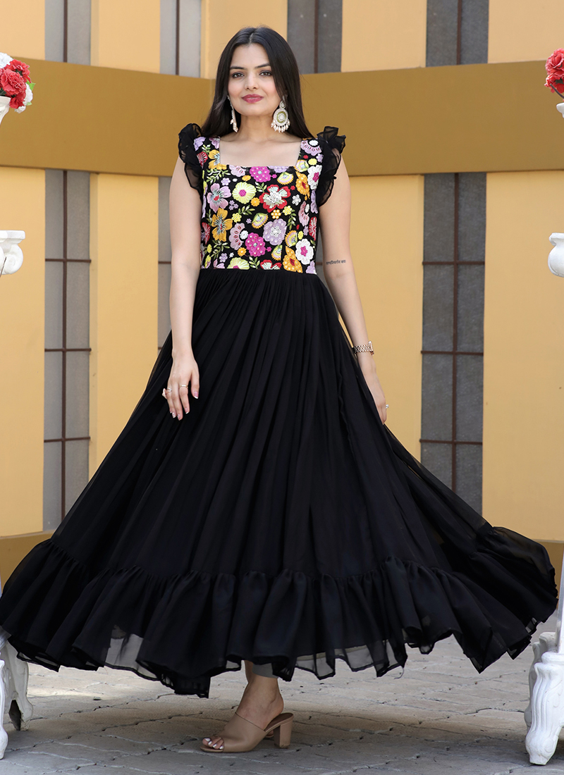 Georgette Embroidered Launching New Designer Party Wear Look Gown, Black at  Rs 1150 in Surat