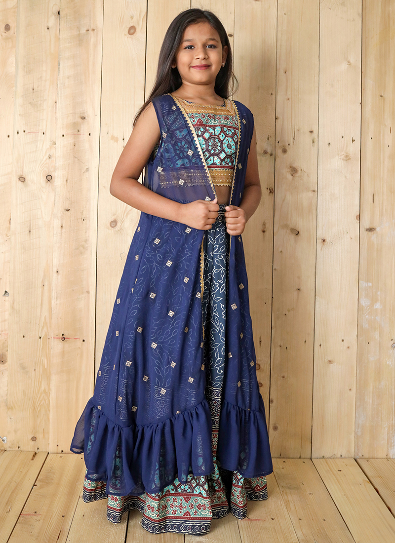 Buy Royal Blue Silk Party Wear Sequins Work Kids Lehenga Choli Online From  Wholesale Salwar.