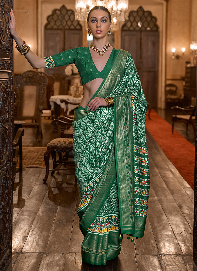 Buy Saree, Green Saree, Silk Saree, Stitched Blouse, Ready to Wear Saree,  Designer Saree, Wedding Wear, Traditional Saree, Bridal Saree, RR-129  Online in India - Etsy