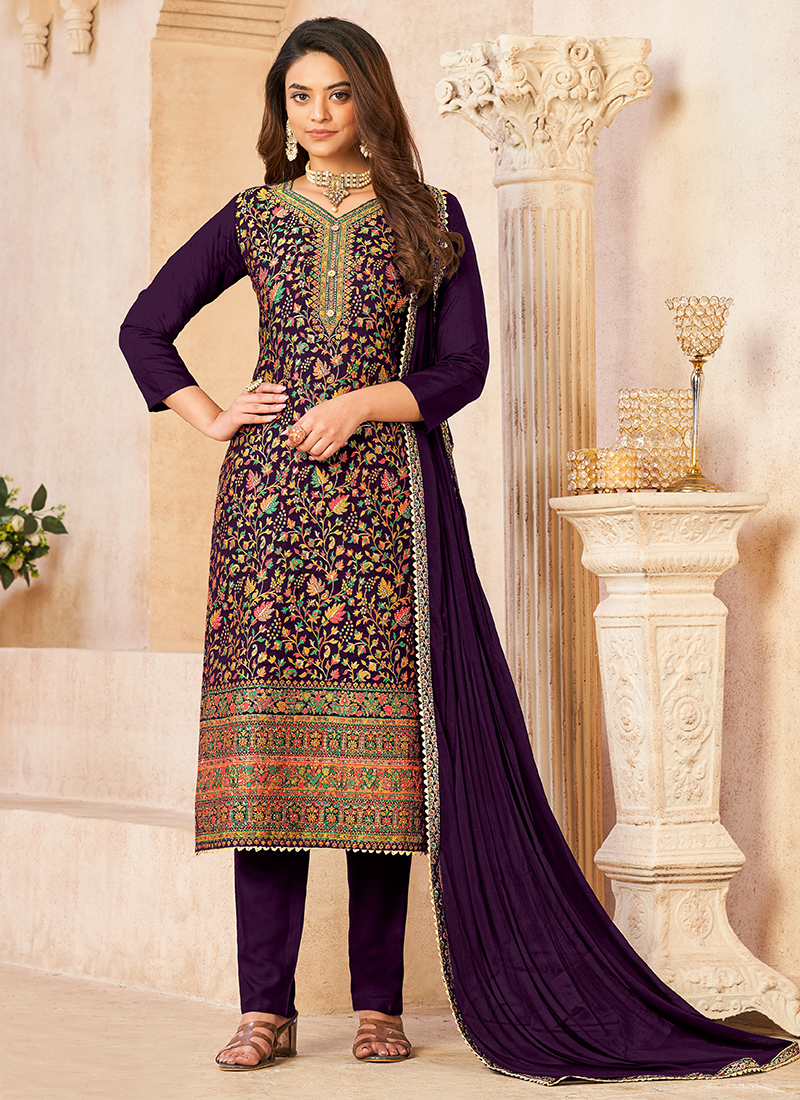 Buy Purple Muslin Suit Set Online in India