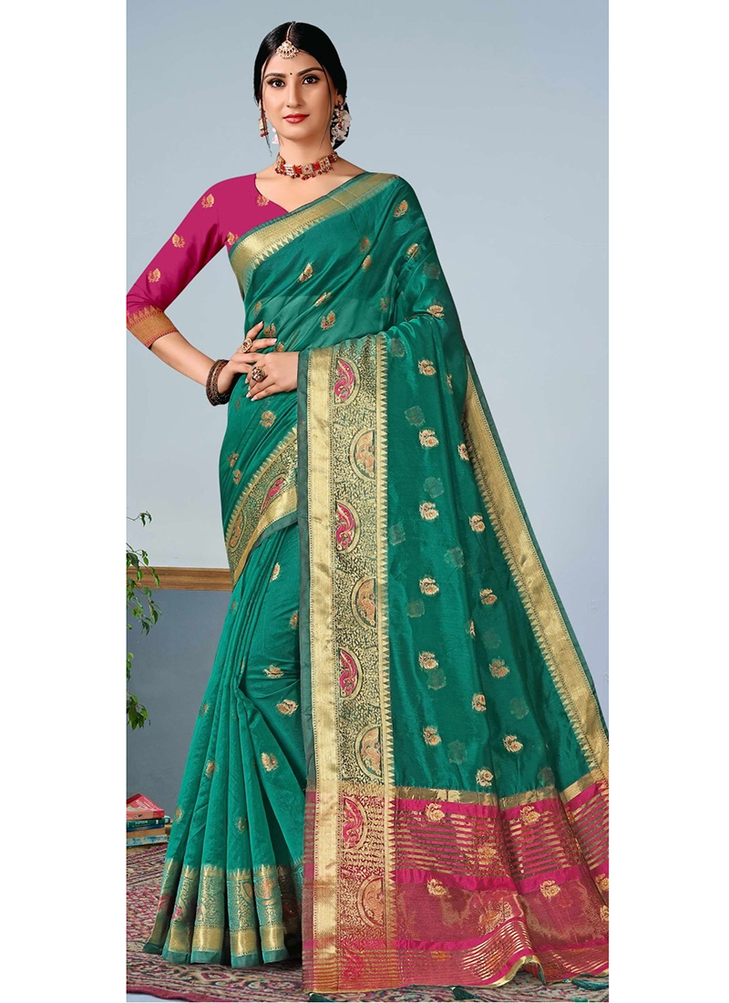 Gajari color soft banarasi katan silk saree with zari work