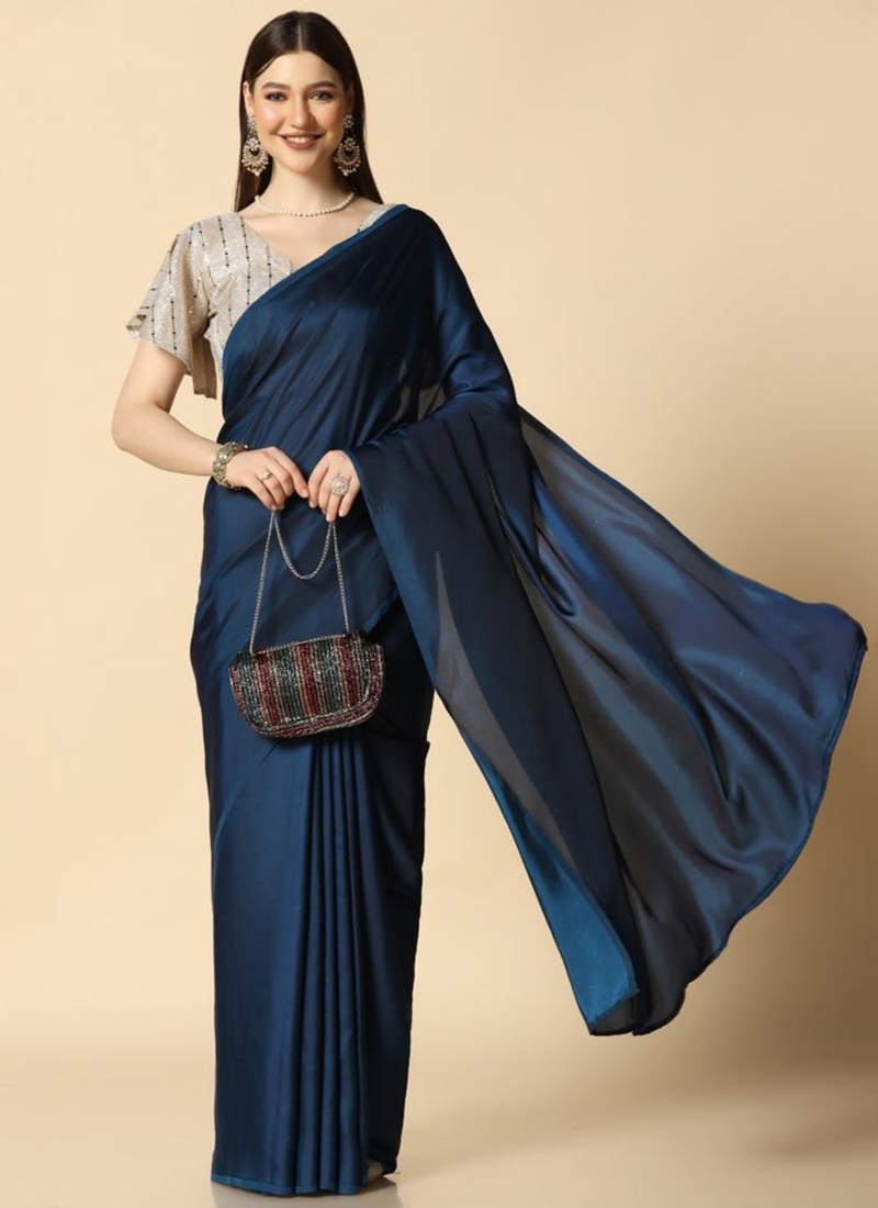 Pratham Blue Women's Silk Saree With Blouse Piece (PB-227_Blue) :  Amazon.in: Fashion