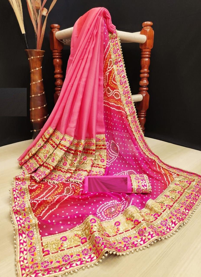 Pink Gota Work Designer Half Half Saree, With Blouse Piece, 5.5 m (Separate  Blouse Piece) at Rs 1299/piece in Surat