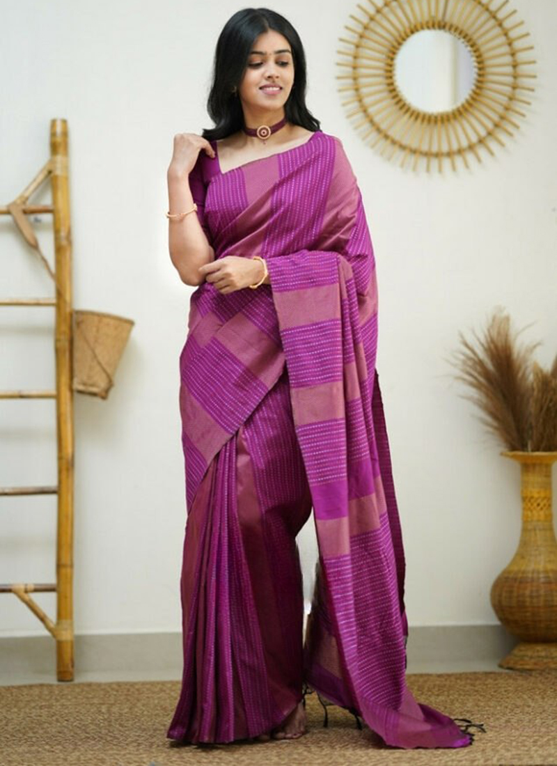 Buy DRDVIJ FASHION Women's Soft Litchi Silk Saree with Unstitched Blouse  Piece. (Violet) (KP-R-24) at Amazon.in
