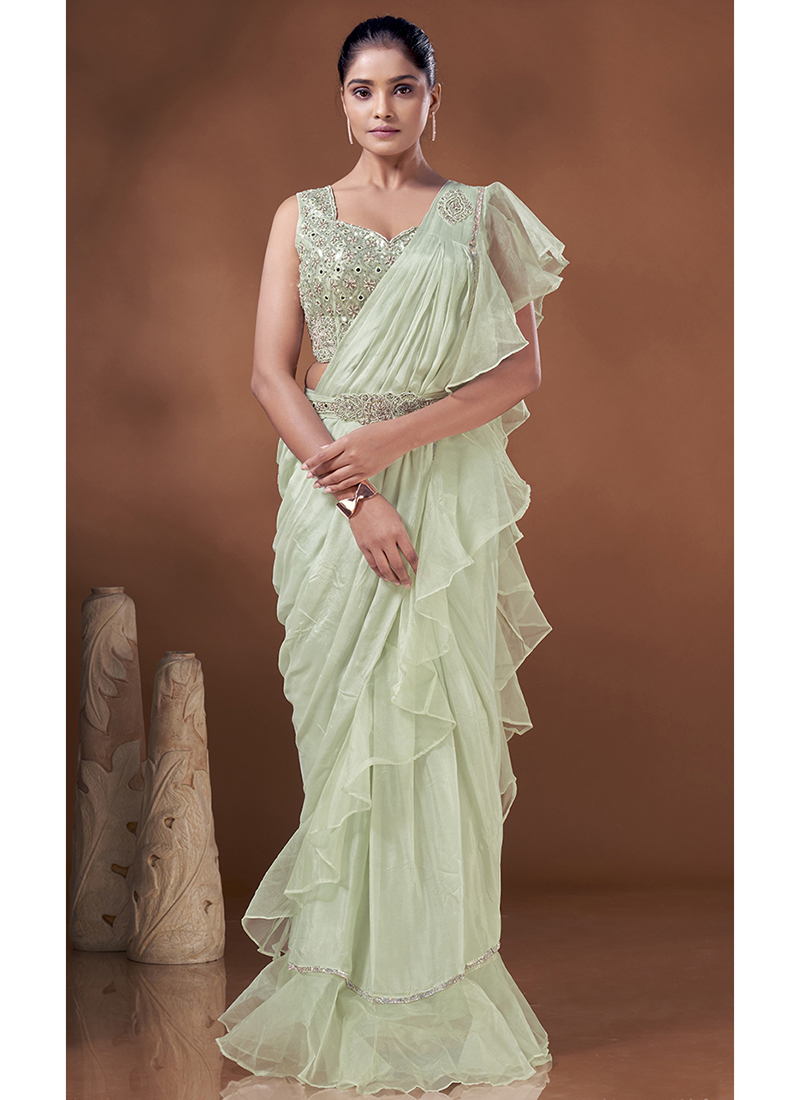 Designer party wear Imported Lycra Readymade Saree with Readymade heavy  embroidery Bridal wear Blouse in wholesale