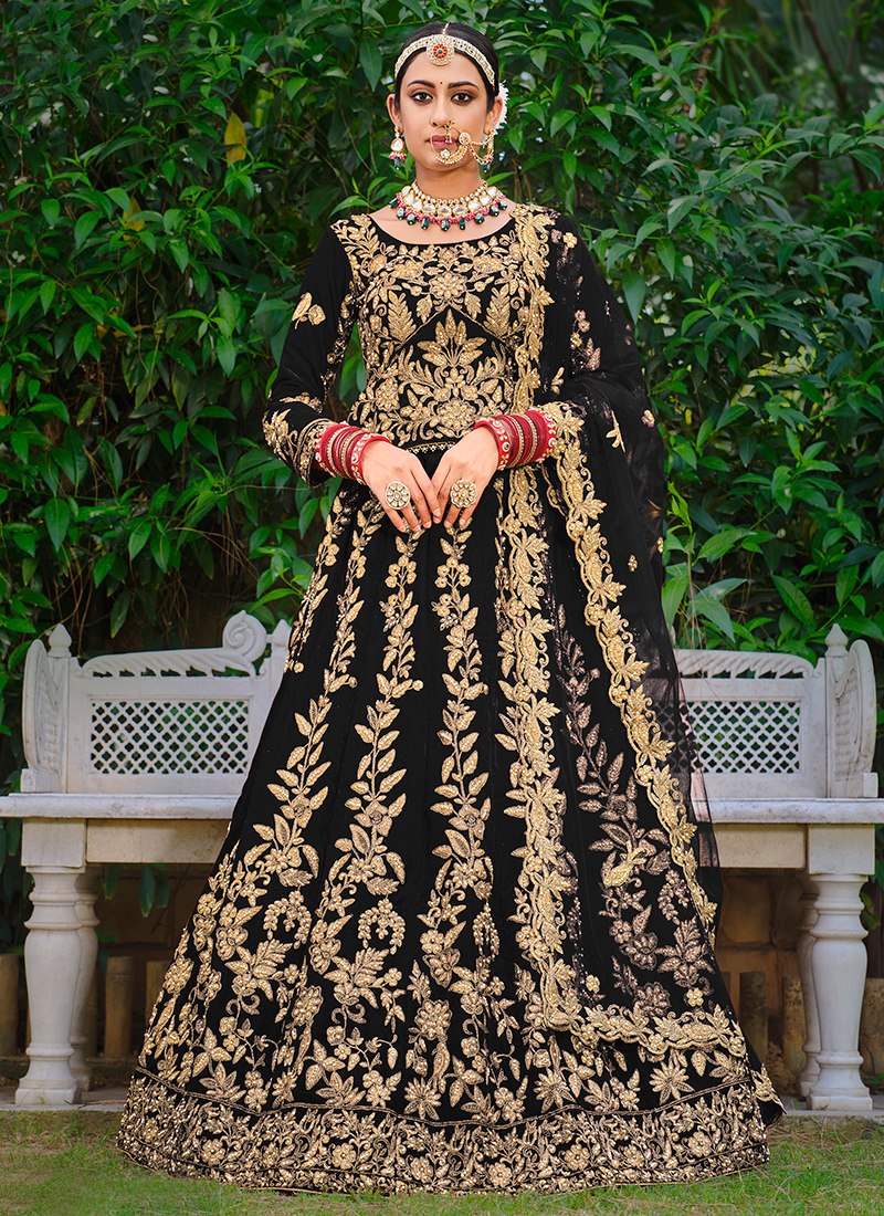 Buy Bridal Wear Black Dori Work Velvet Lehenga Choli Online From Surat  Wholesale Shop.