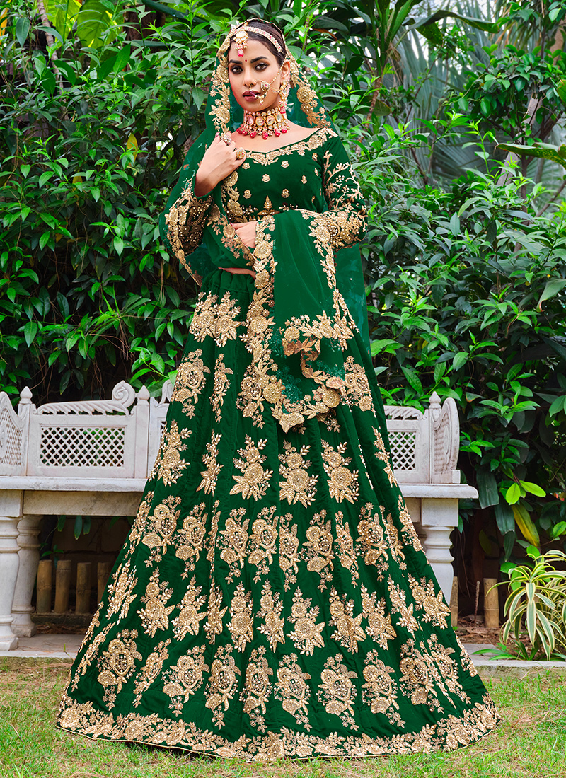 Buy Bollywood Lehenga - Dark Green Cording Zari Embroidery Wedding Lehenga  Choli