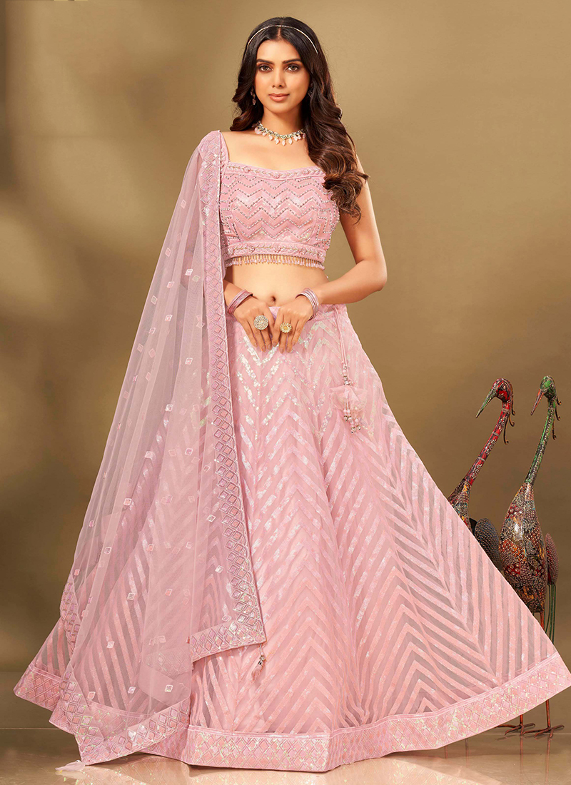 Buy Pink Faux Georgette wedding Lehenga Choli at