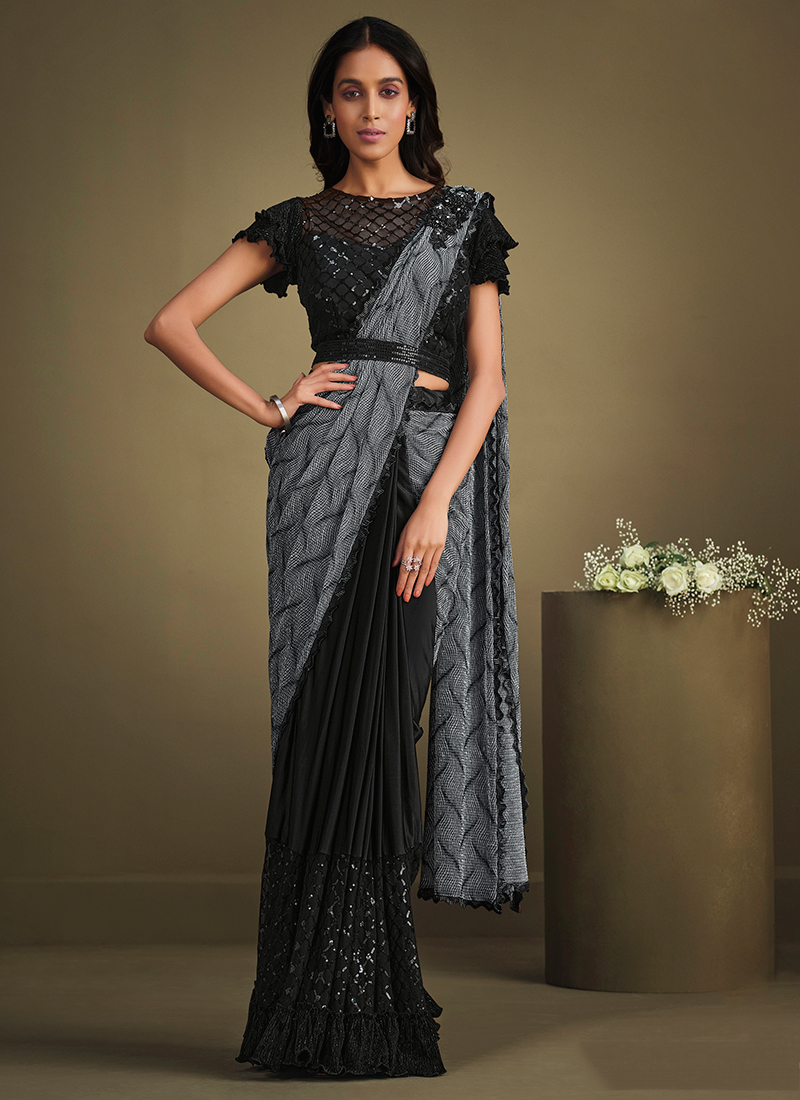 Shop the Hottest Grey Saree with Golden Border Online Now