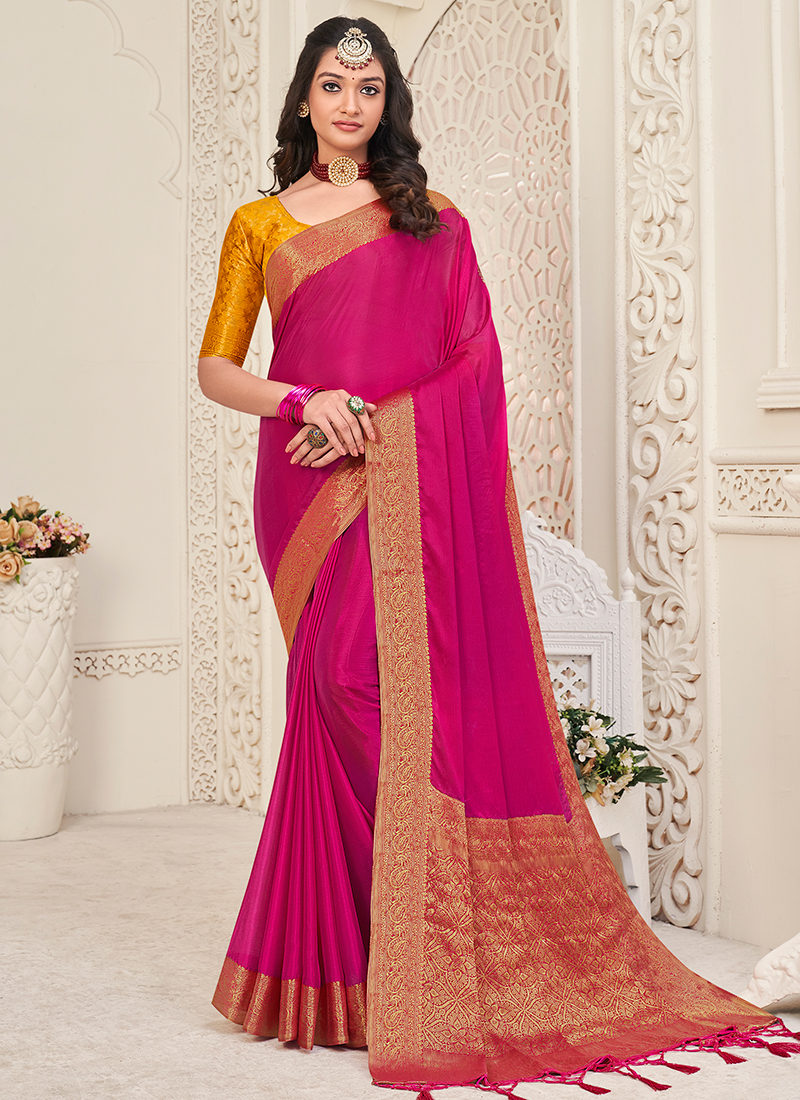 Rani Pink Classic Designer Party Wear Soft Net Saree – Fashionfy