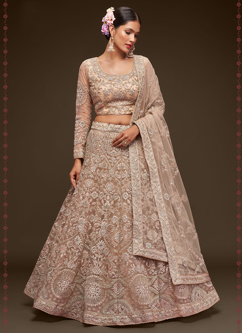 Buy Soft Net Indian Wedding Wear Lehenga Choli In Beige Color Online -  LLCV01994 | Andaaz Fashion