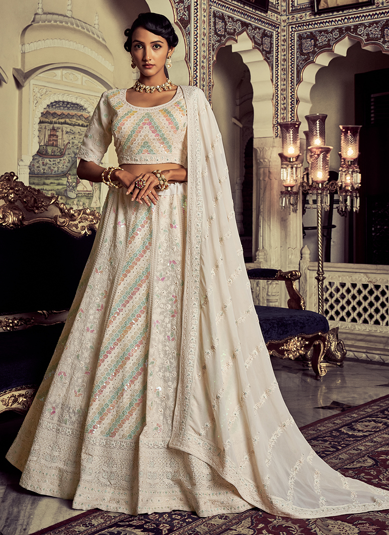 Net Peach Diwali Lehenga Choli in Embroidered - LC5835