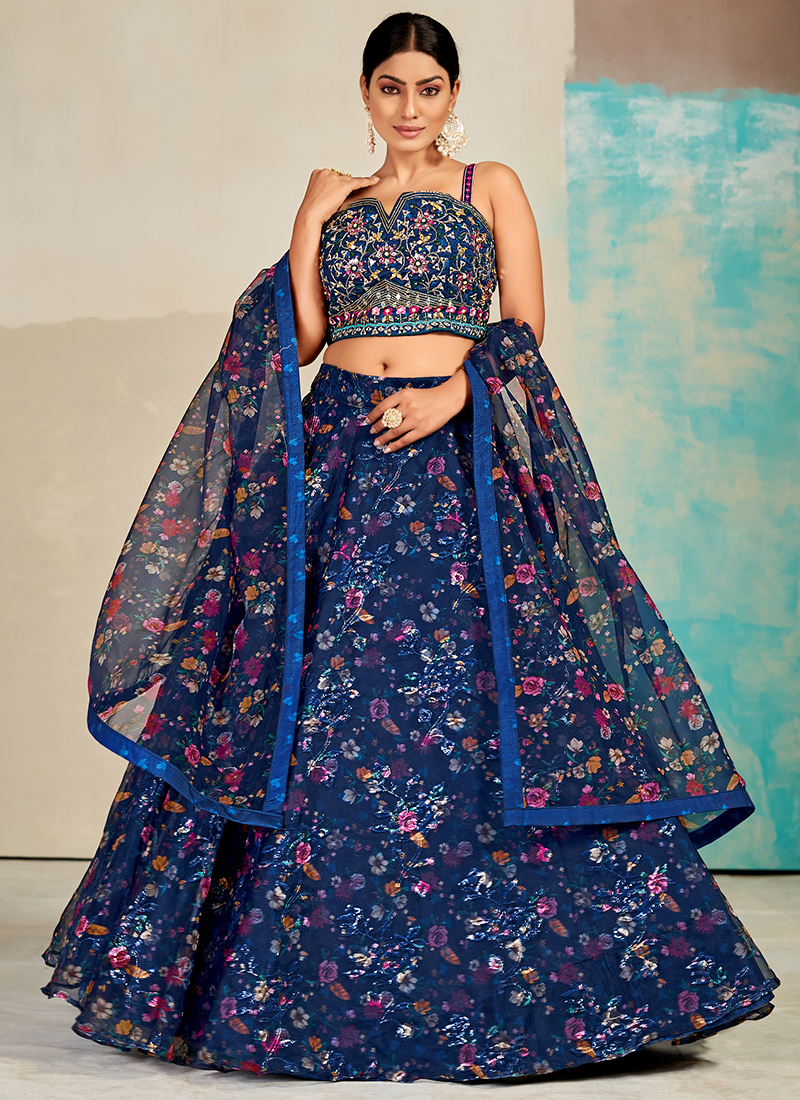 Buy Designer Party Wear Lehenga - Midnight Blue Premium Silk Lehenga –  Empress Clothing