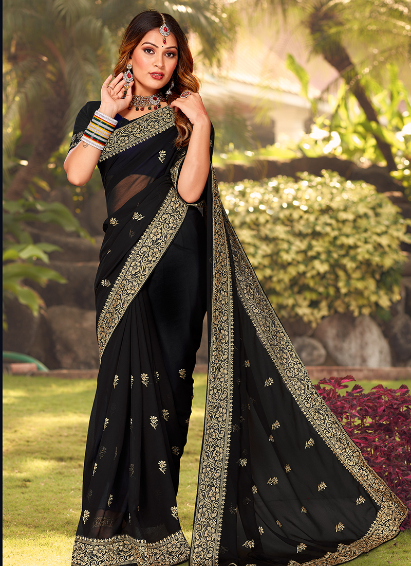 Black Georgette Saree With Blouse 76783