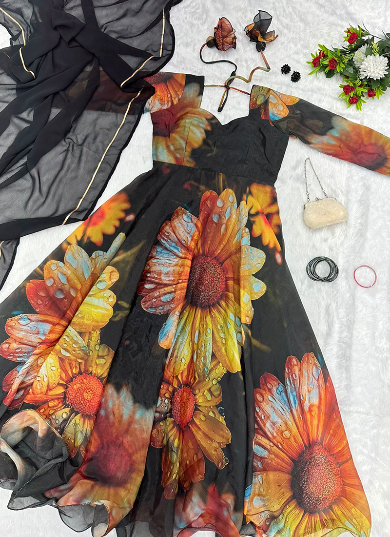 stylishkurti Women Gown Orange, Black Dress - Buy stylishkurti Women Gown  Orange, Black Dress Online at Best Prices in India | Flipkart.com