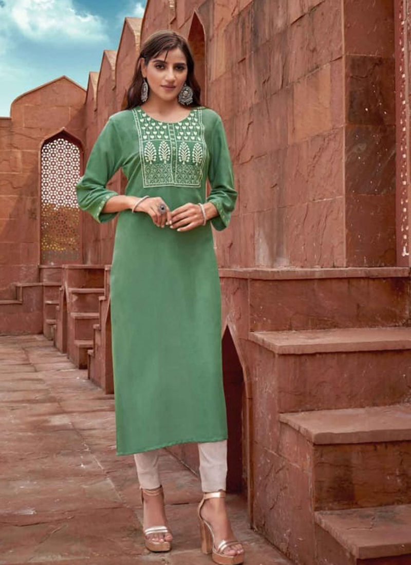 LIGHT BROWN - CASUAL WEAR KURTI WITH SIMPLE EMBROIDERY WORK