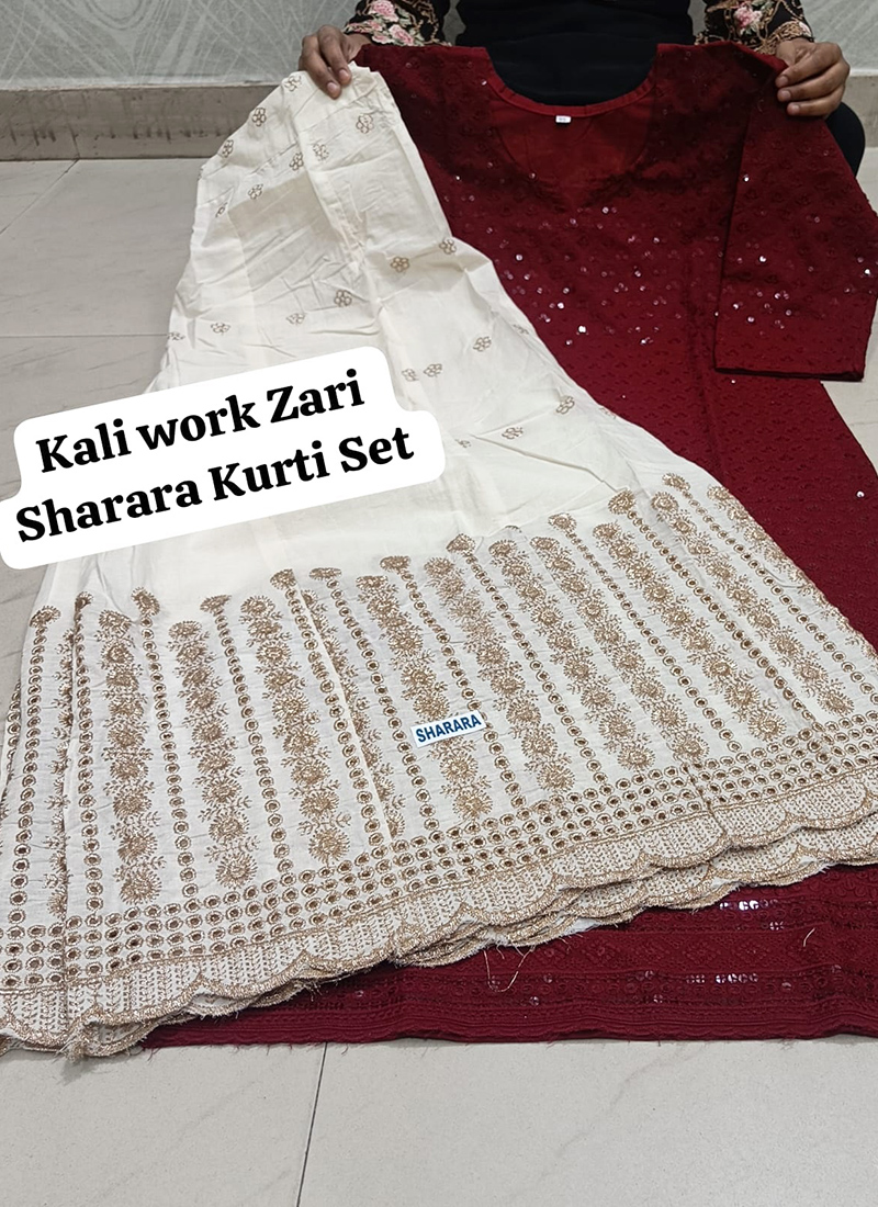 Buy karrvs female trends Women's Lucknavi cotton chicken kurti/kurta crochet  Fishnet Sleeve Hand embroiderd Sequence Work / Ladies Top White inner small  size with round and v neck at Amazon.in