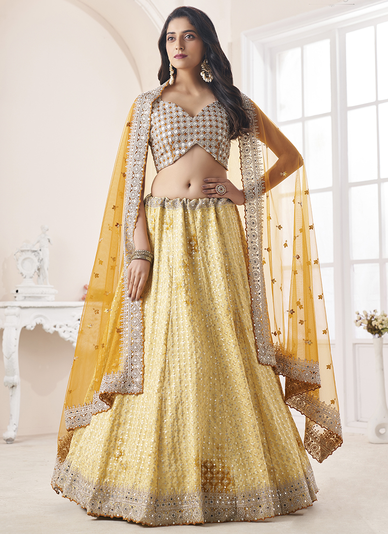 Buy Net Embroidered Party Wear Lehenga In Yellow Colour Online - LLCV01566  | Andaaz Fashion
