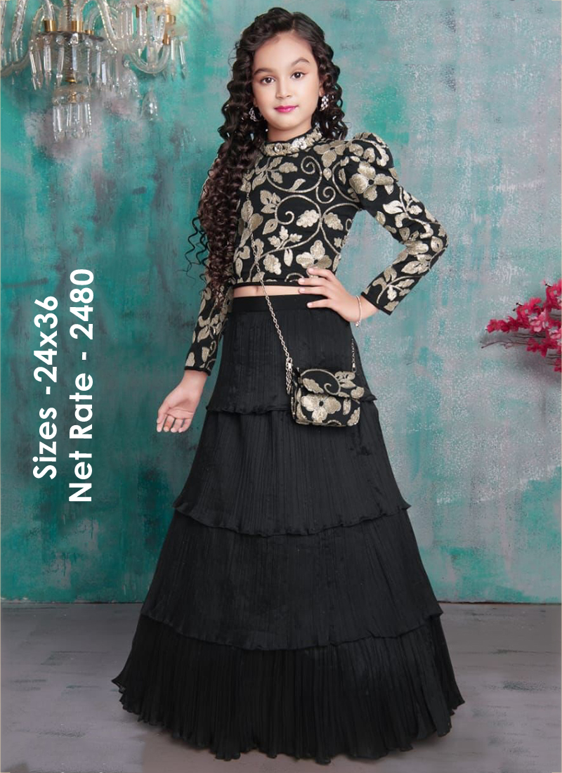 24 To 36 Black Fancy Party Wear Designer Skirt With Top Set Of 7 Pcs  Catalog