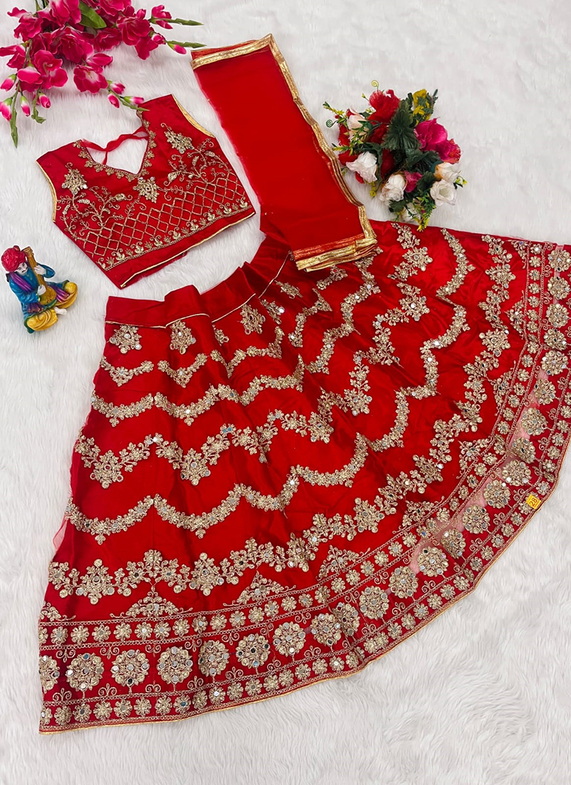 Red Bandhani Printed Lehenga Set For Girls Design by Chotibuti at Pernia's  Pop Up Shop 2024
