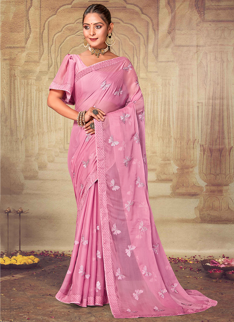 The Dainty Florals Lavender Liva Crepe Saree -navyasa