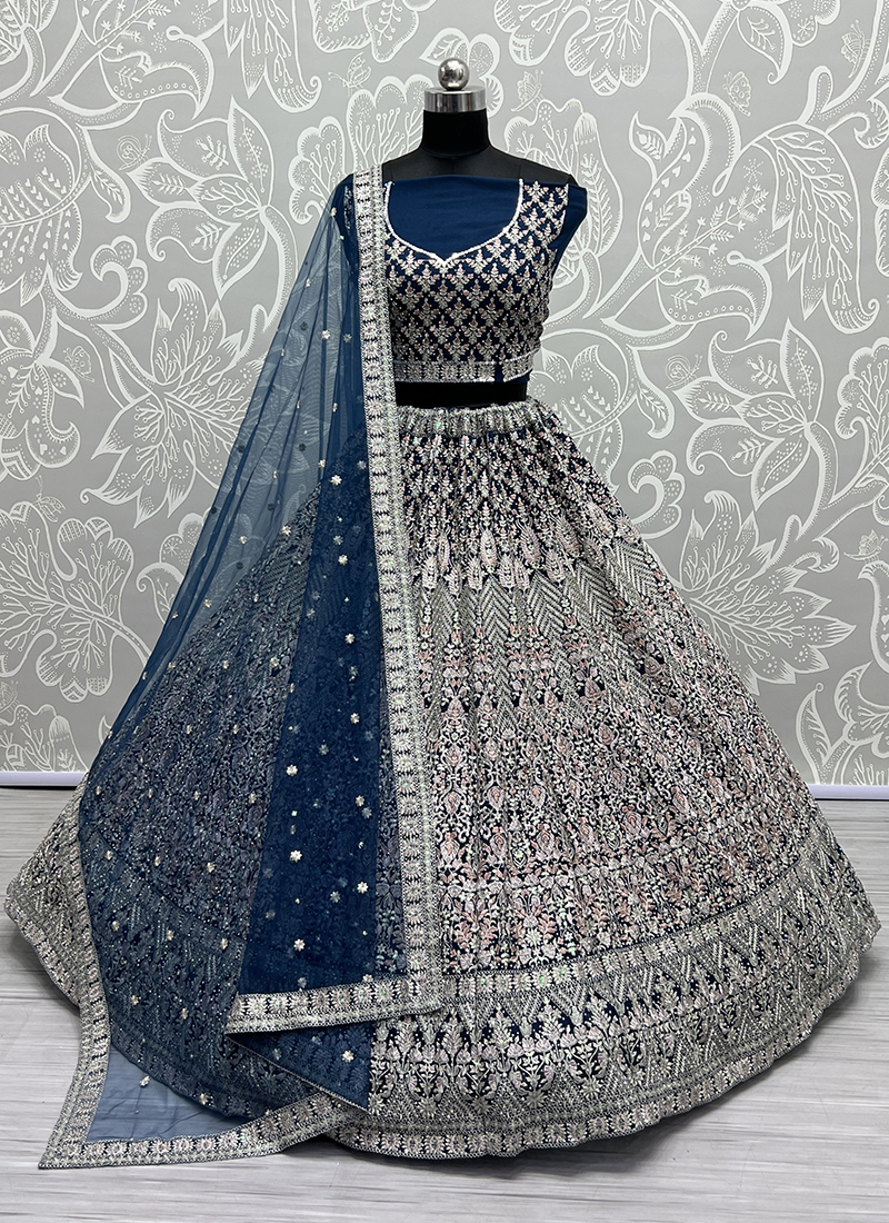 Navy Blue silver Sequin embroidered Lehenga – MOHAR