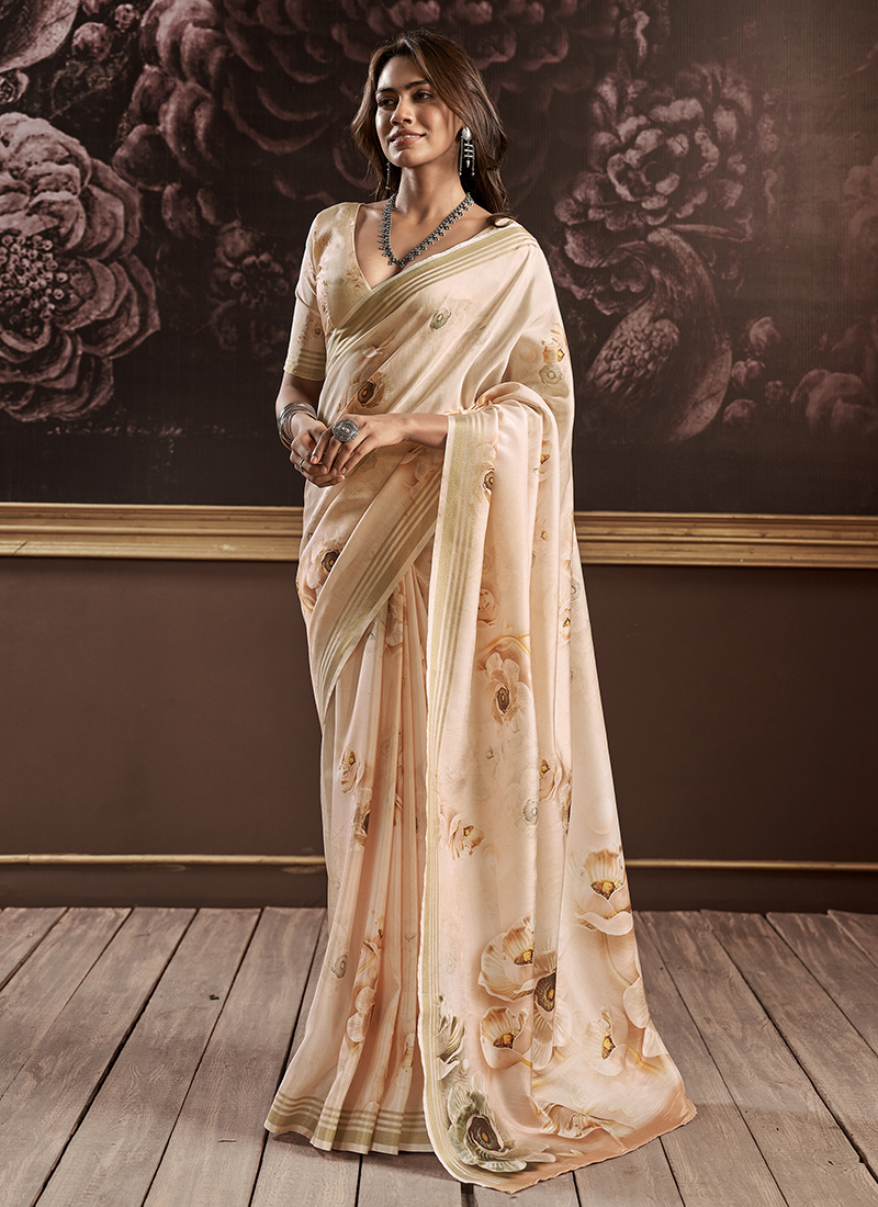 Beige Chinon Saree With Blouse 250515