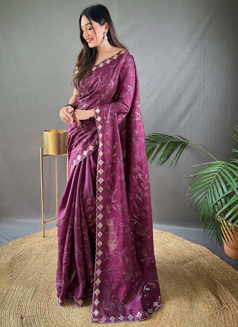 Handloom Pure Tussar Gicha Silk Saree With Designer Cutwork Embroidery Work