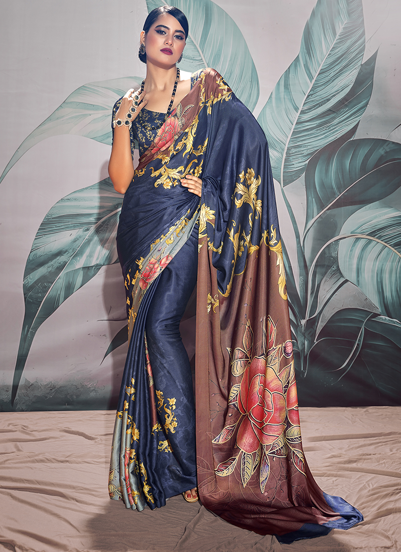 Buy online Women Purple Printed Crepe Saree With Blouse from ethnic wear  for Women by Reboot Fashions for ₹1199 at 66% off | 2024 Limeroad.com