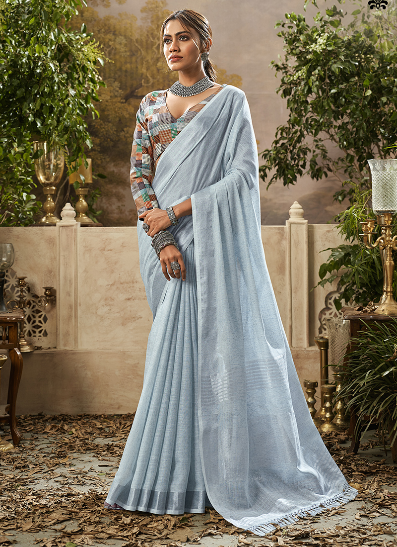 Buy Khadi Linen Saree for Women Online from India's Luxury Designers 2024