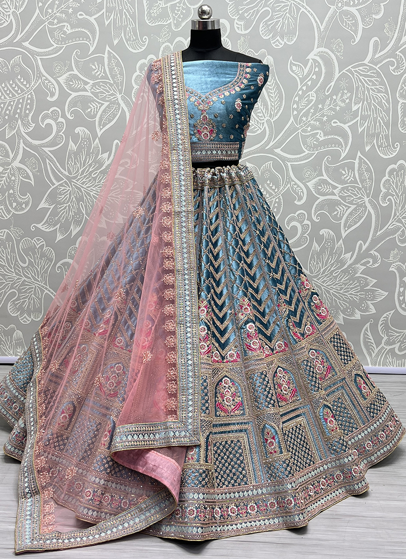 Pink Bridal Hand Embroidered Velvet Lehenga Choli Latest 2326LG26