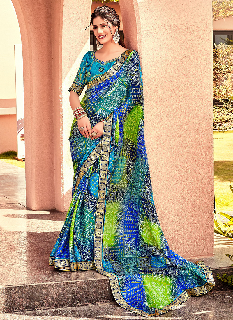 Buy Printed Georgette Casual Saree Multi Colour Online