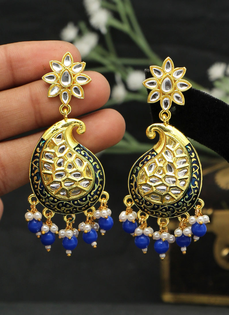 Blue Meenakari Jhumka Earrings, Gift for her – Bollywoodshimmerz